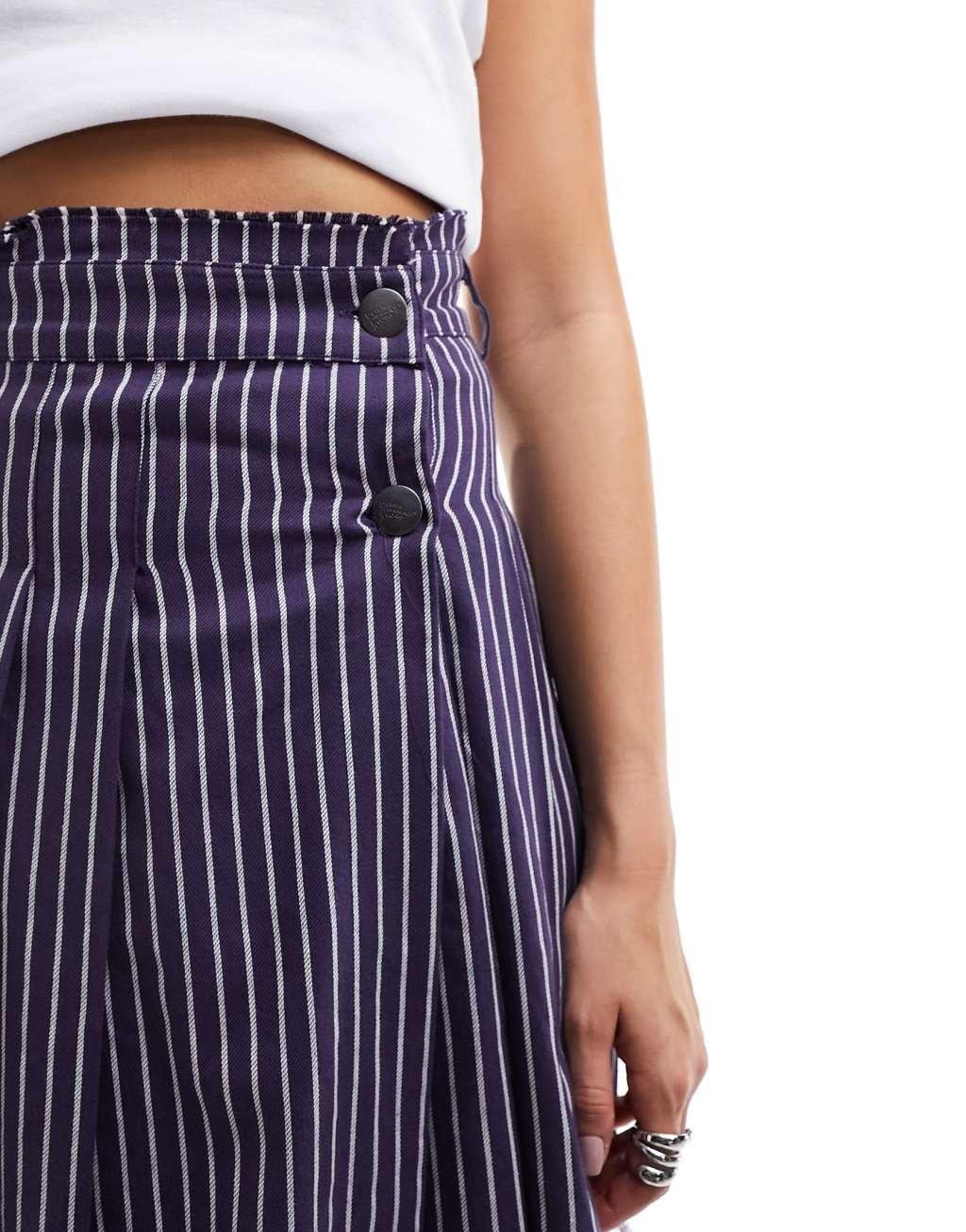 Basic Pleasure Mode striped craft mini kilt in blue and white Product Image