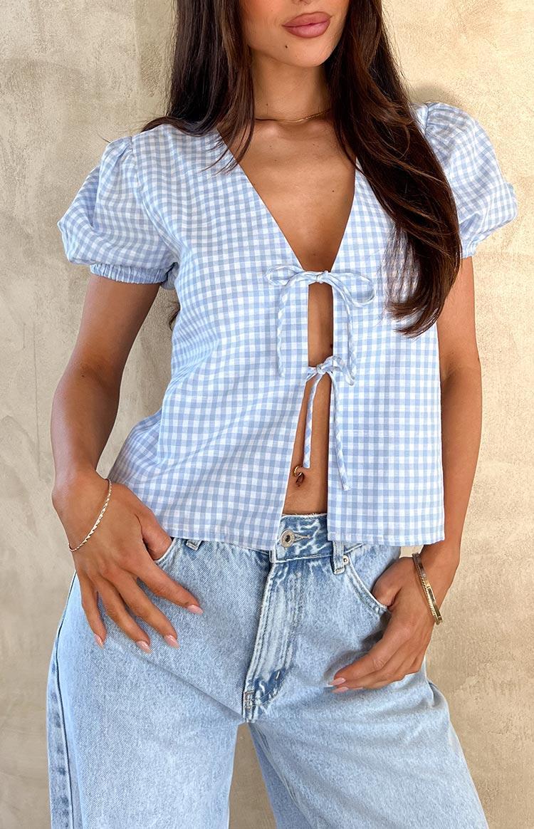 Lunya Blue Gingham Tie Up Top product image