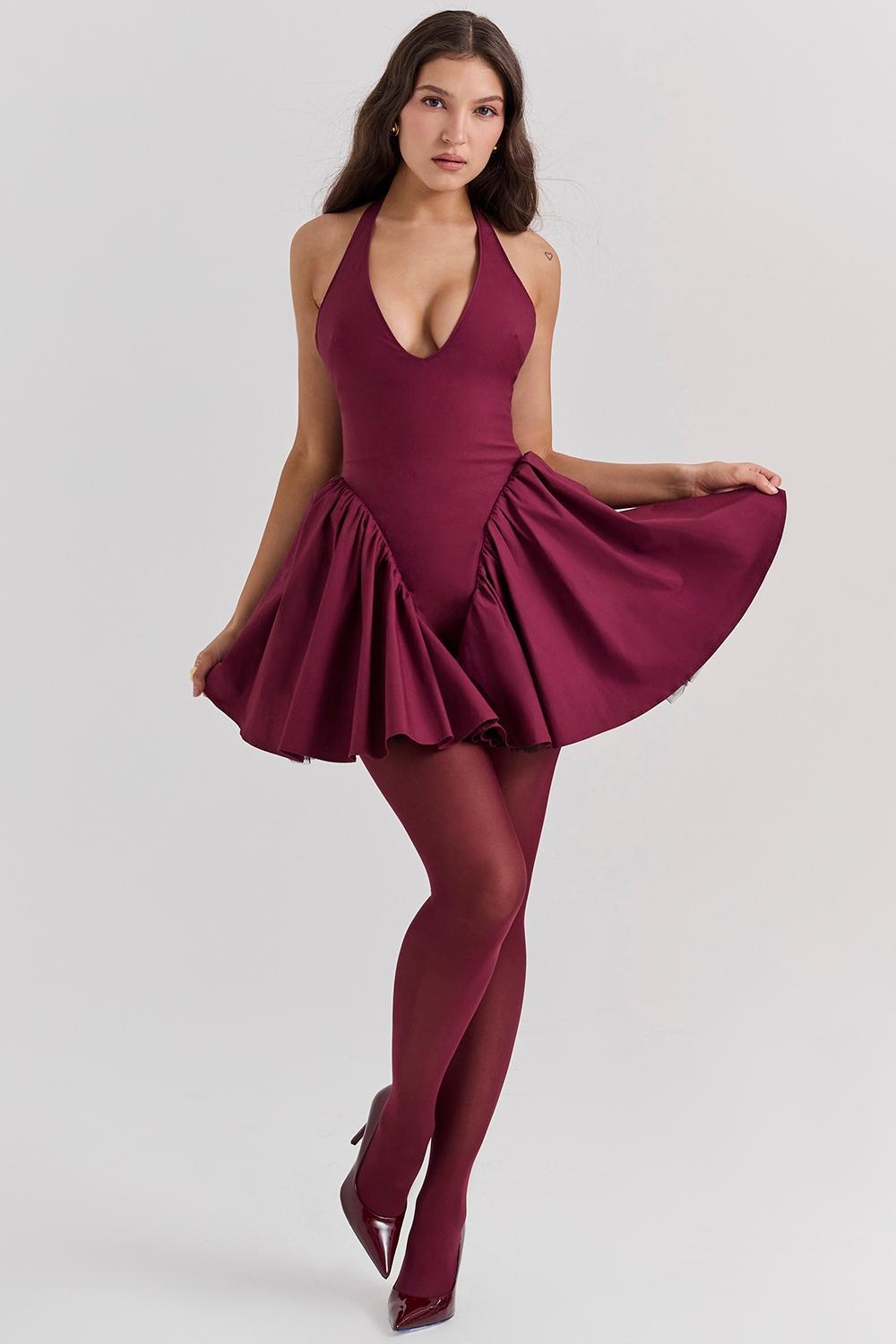 Valentia Wine Halter Mini Dress Product Image