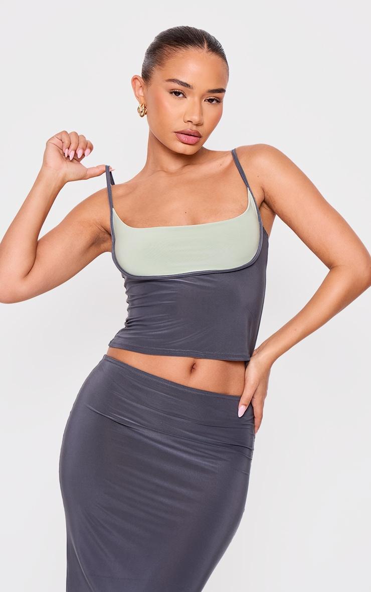 Petite Grey Slinky Contrast Strappy Top Product Image