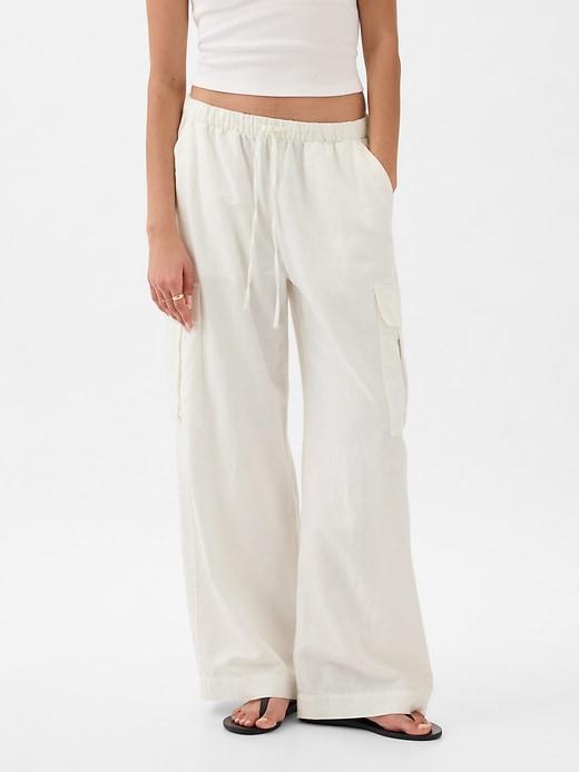 Mid Rise Linen-Cotton Pull-On Cargo Pants Product Image