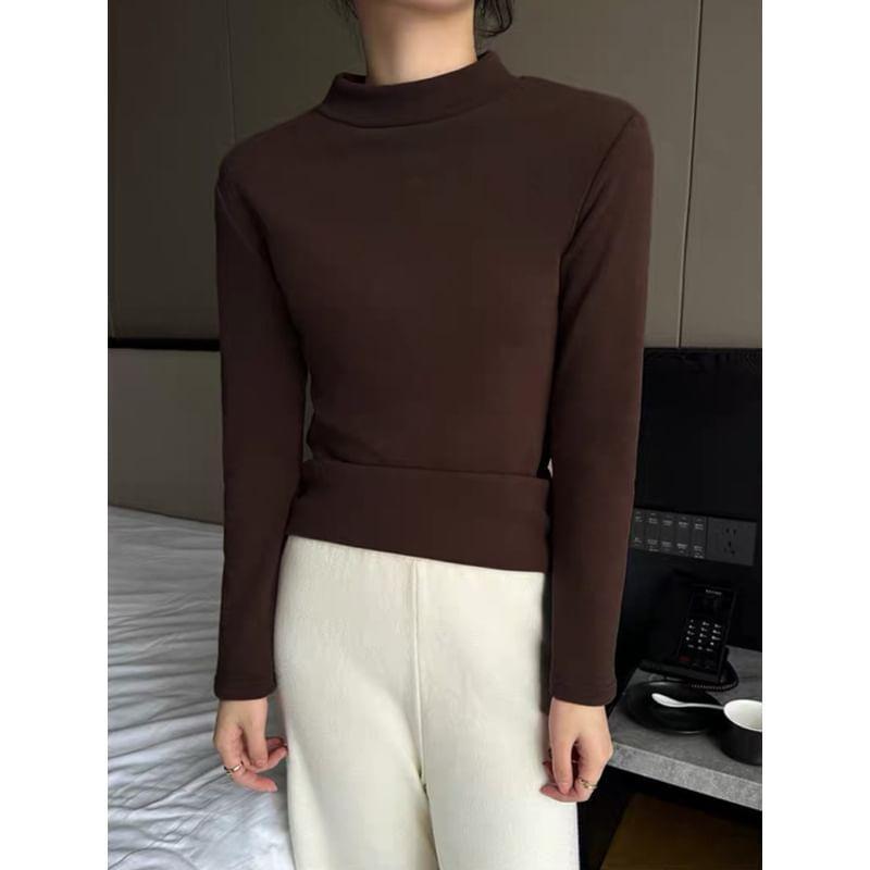 Long-Sleeve Mock Neck Plain T-Shirt Product Image