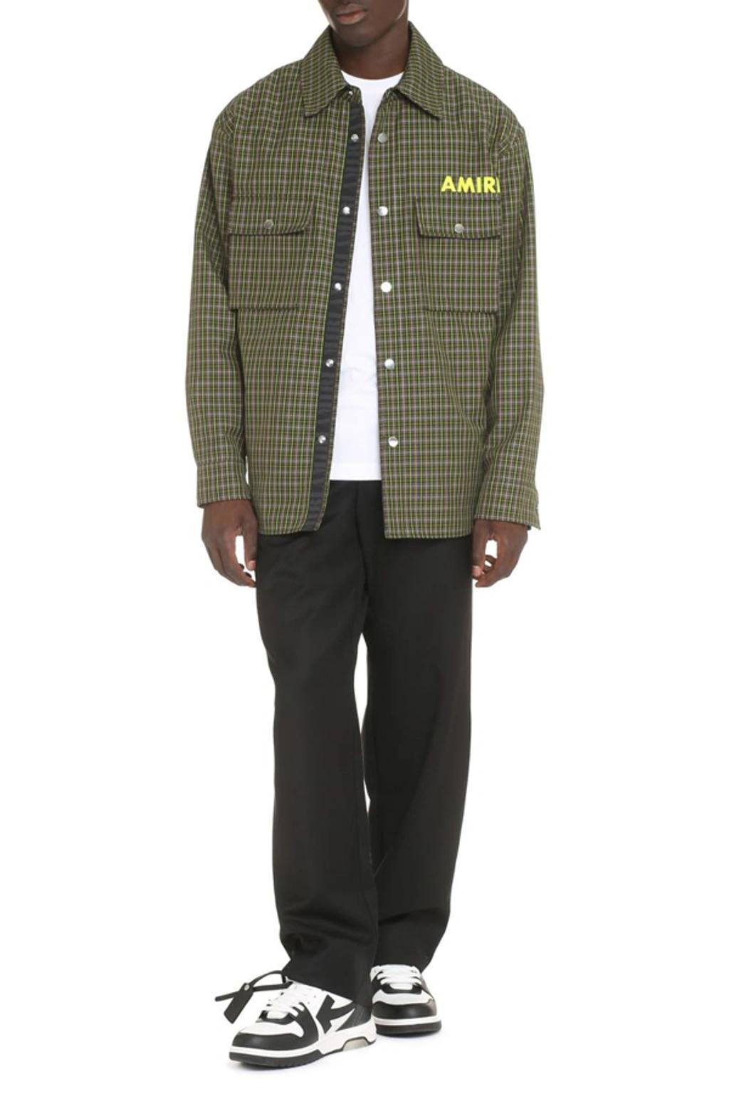 AMIRI Green Logo Print Check Shirt Jacket In Sage Product Image