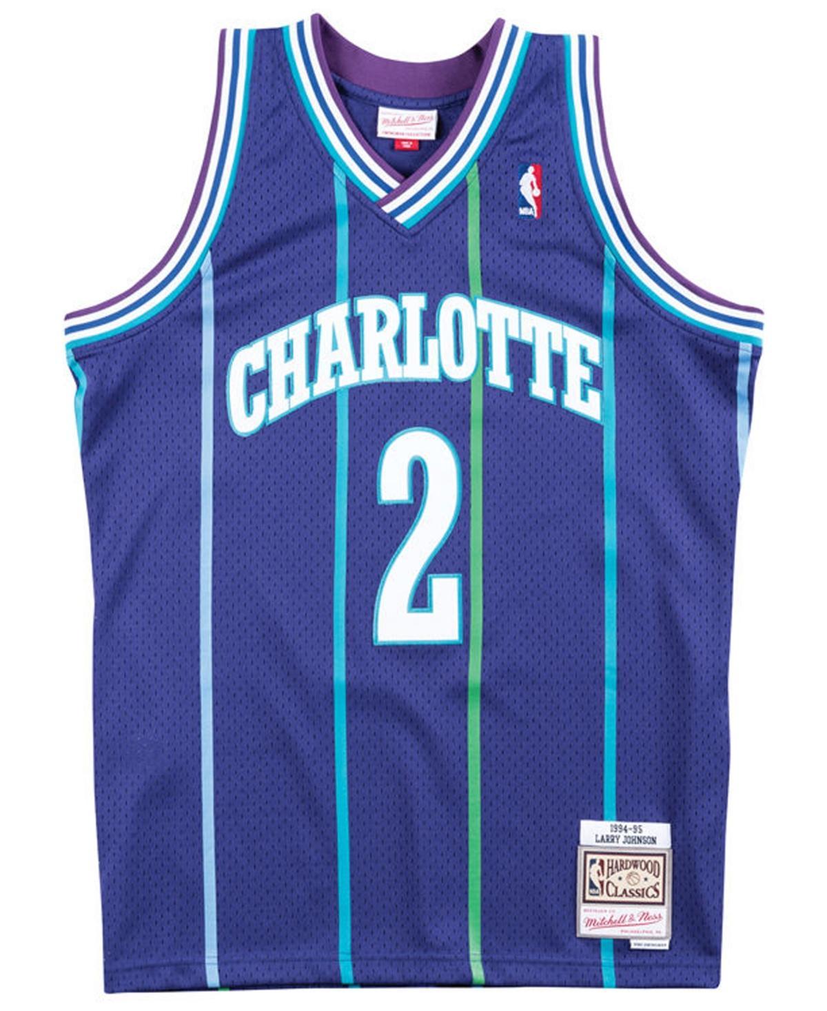 Mitchell & Ness Mens Larry Johnson Charlotte Hornets Hardwood Classic Swingman Jersey - Purple Product Image