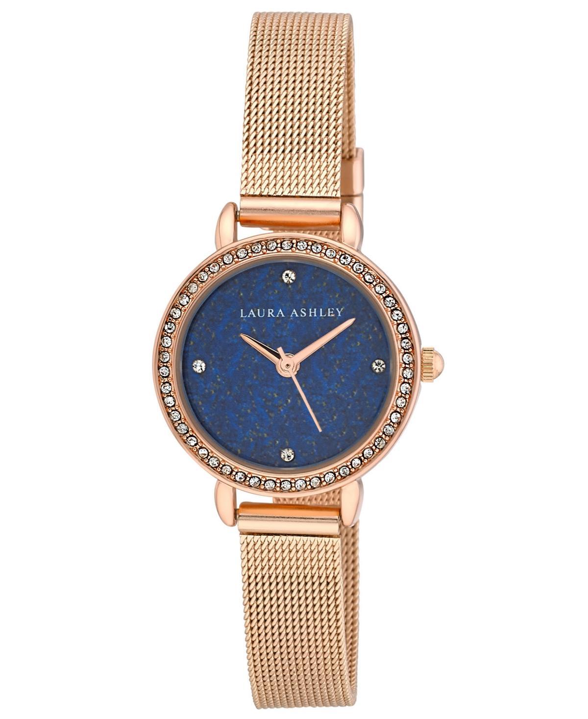 Laura Ashley Womens Gemstone Rose Gold-Tone Alloy Mesh Bracelet Watch 26mm - Blue Product Image