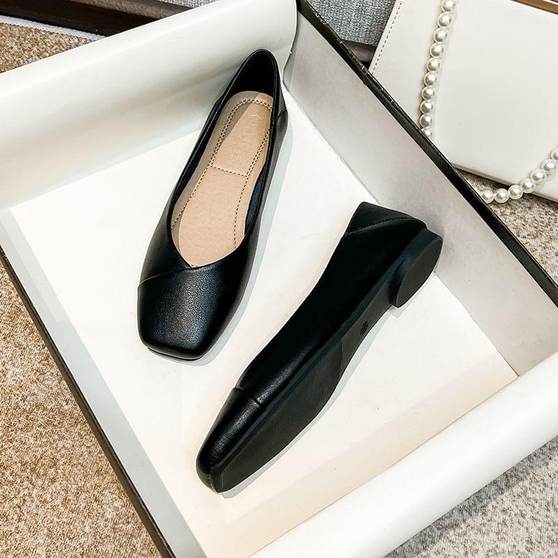 Faux Leather Square Toe Flats Product Image