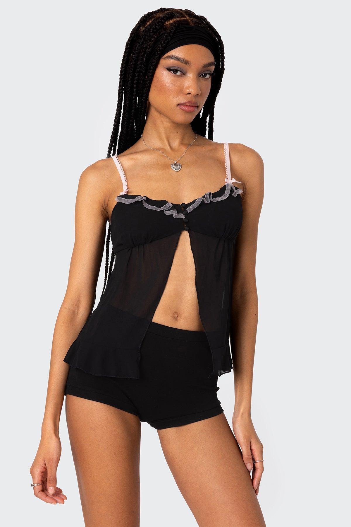 Sheer Split Front Babydoll Top Product Image