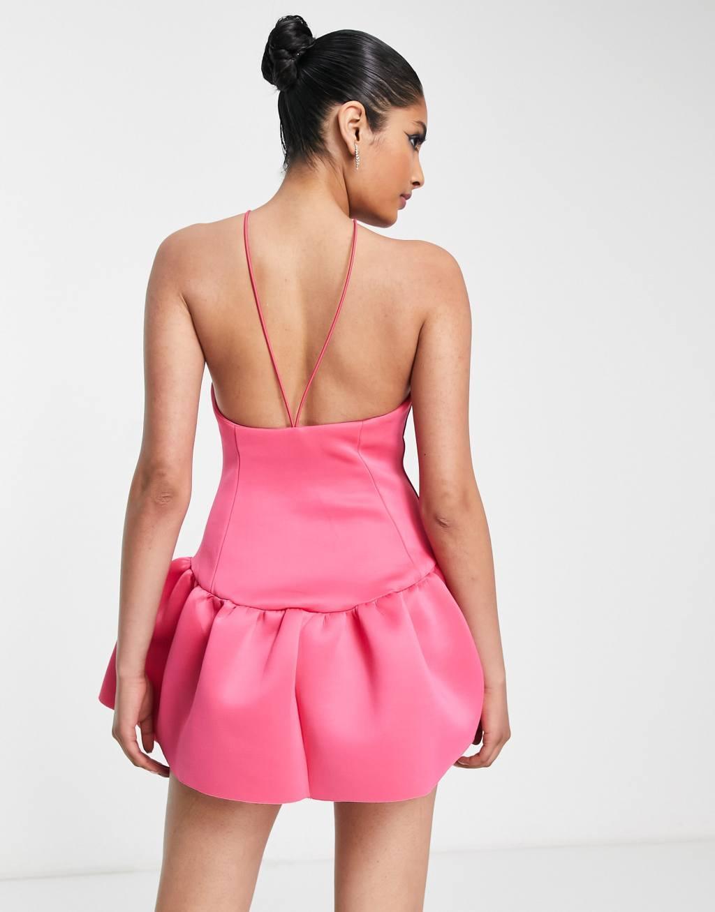 ASOS DESIGN high neck seamed low back pephem mini dress Product Image