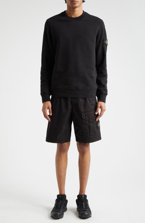 STONE ISLAND Logo Cotton Crewneck Sweatshirt In Nero Product Image