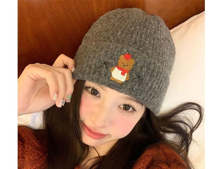 Bear Embroidered Knit Beanie Product Image