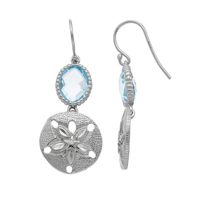 Sterling Silver Blue Topaz Sand Dollar Drop Earrings, Womens Product Image