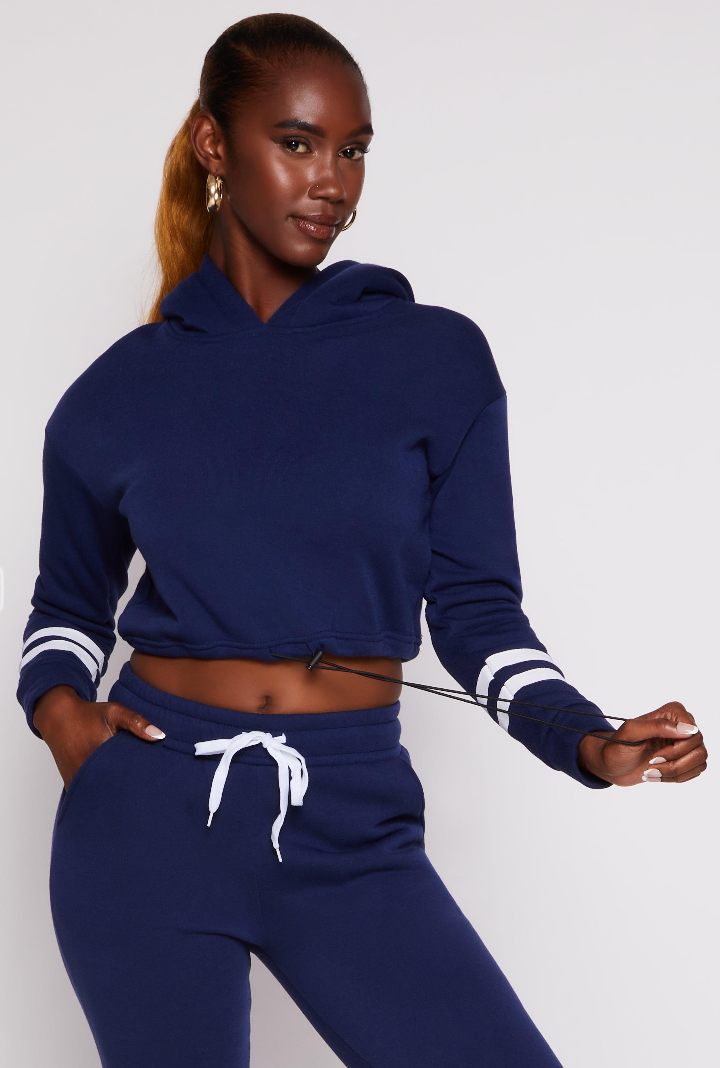 Womens Sherpa Lined Cropped Pullover Hoodie Product Image