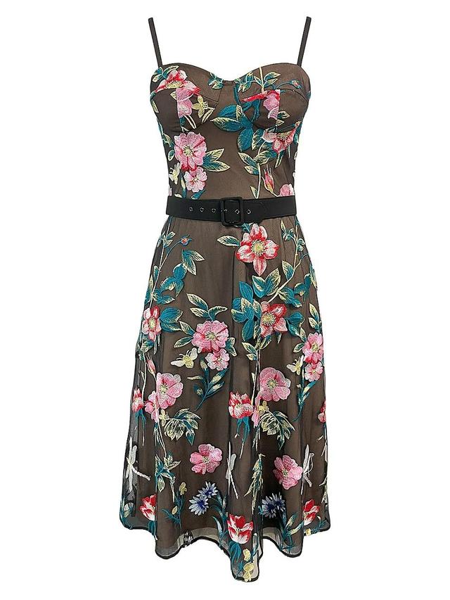 Womens Carlita Belted Embroidered Midi-Dress Product Image