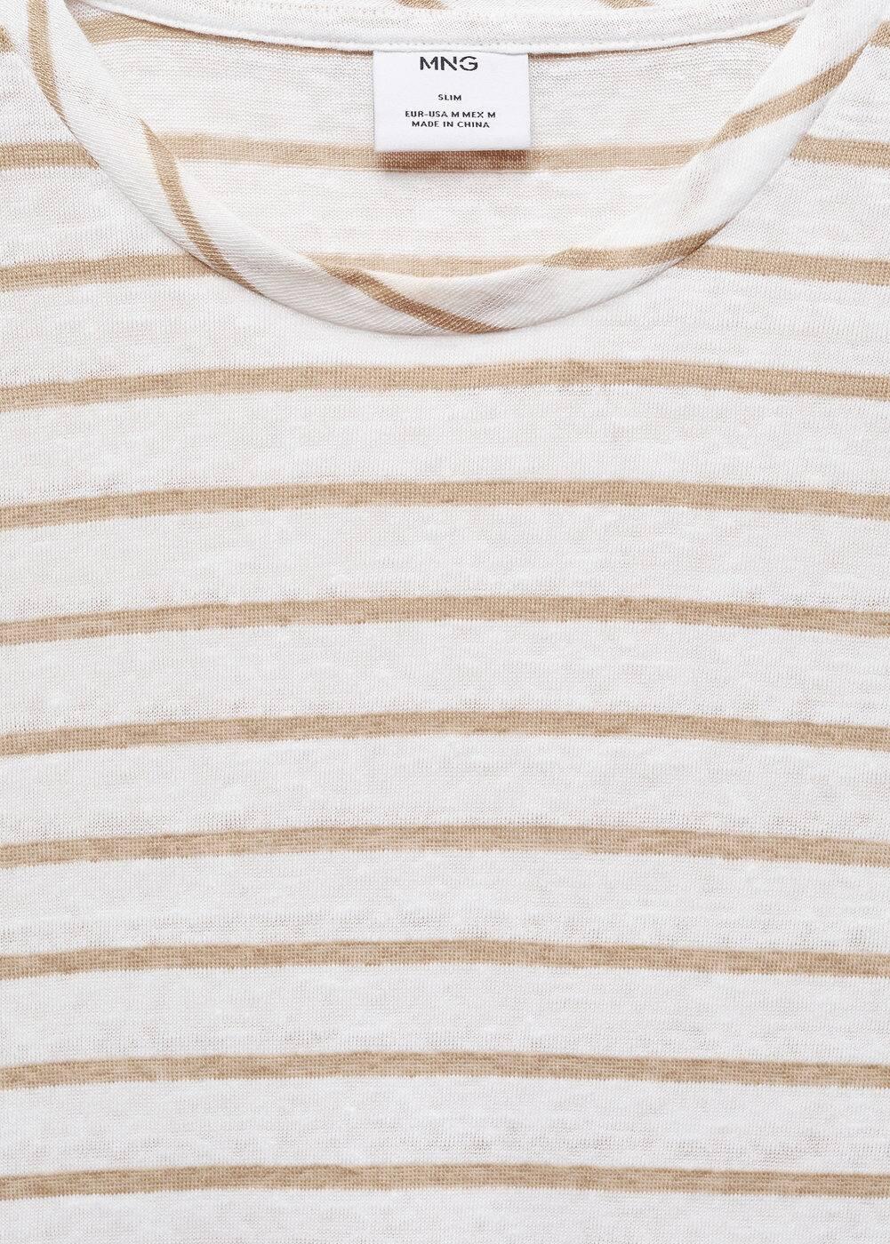 MANGO MAN - 100% linen striped t-shirt whiteMen Product Image