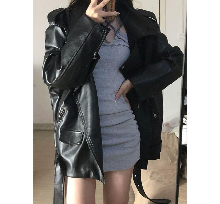 Faux Leather Zip Jacket Product Image