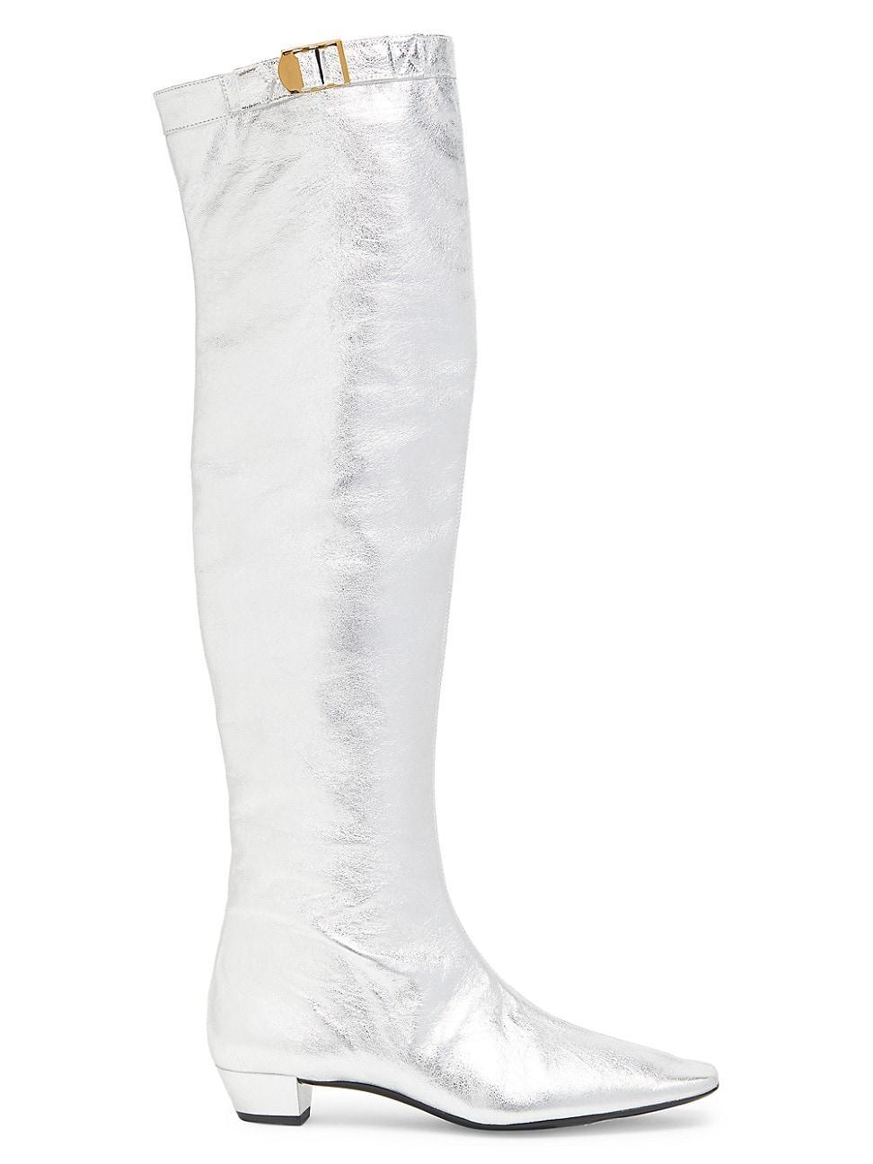 Womens Metallic Leather Over-The-Knee Boots product image