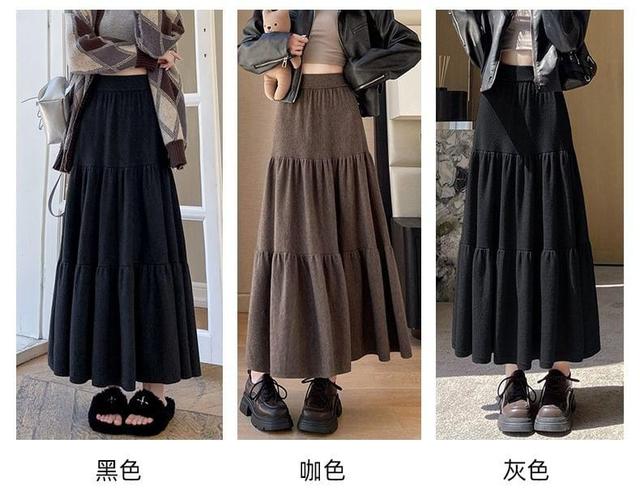 High Waist Plain Knit Maxi A-Line Skirt Product Image