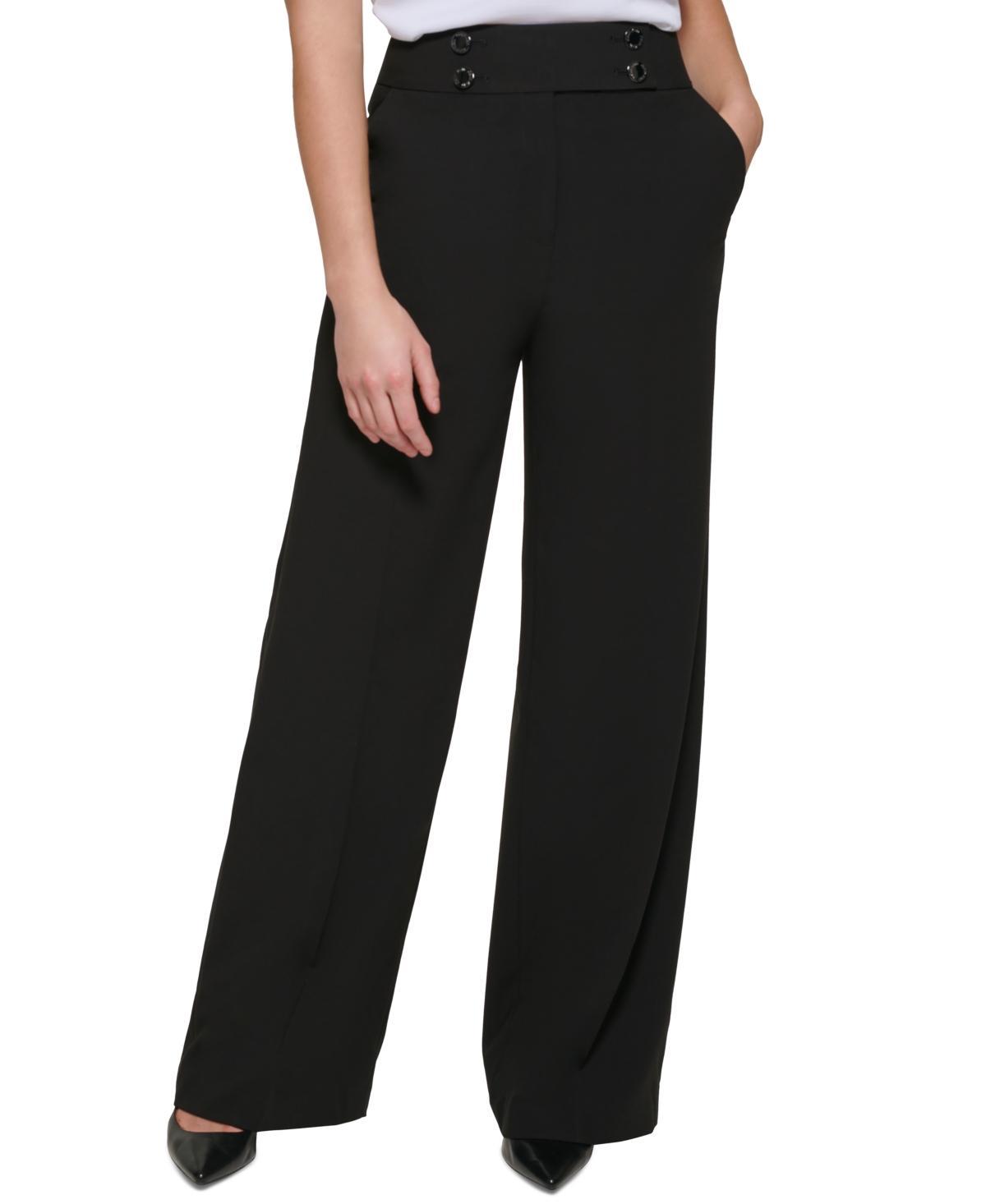 Calvin Klein Womens Whitney Button Front Wide Leg Pants Product Image