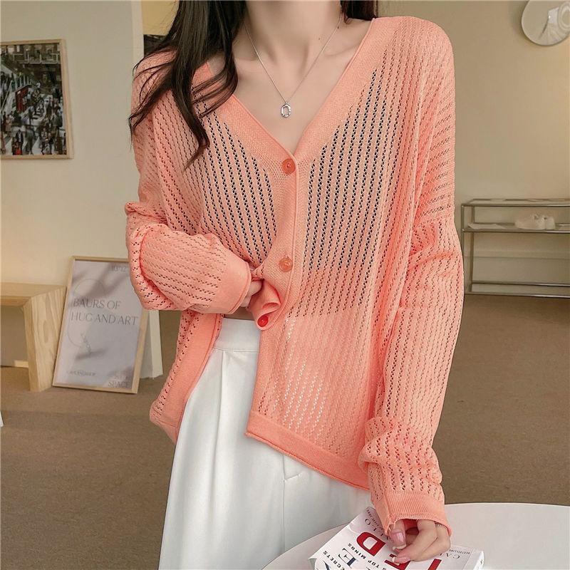 V-Neck Button-Up Plain Cardigan Product Image