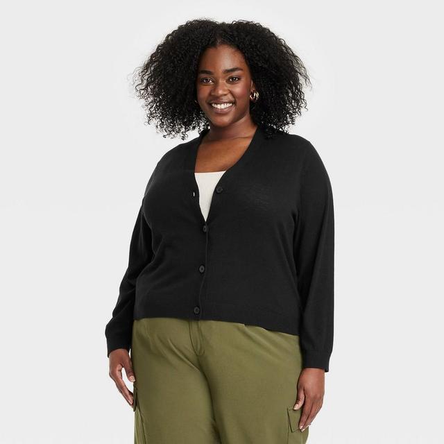 Womens Button-Front Cardigan - A New Day Black 2X Product Image