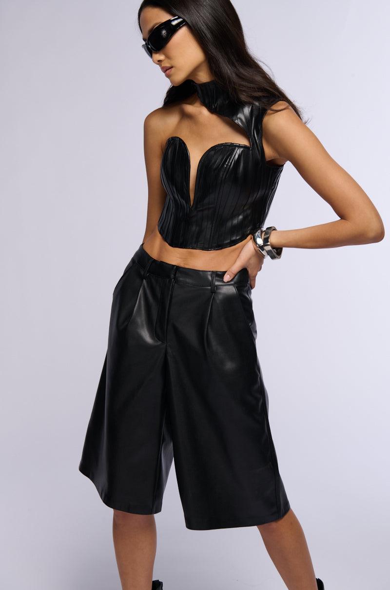 BLAIR FAUX LEATHER MOCK NECK CORSET TOP Product Image