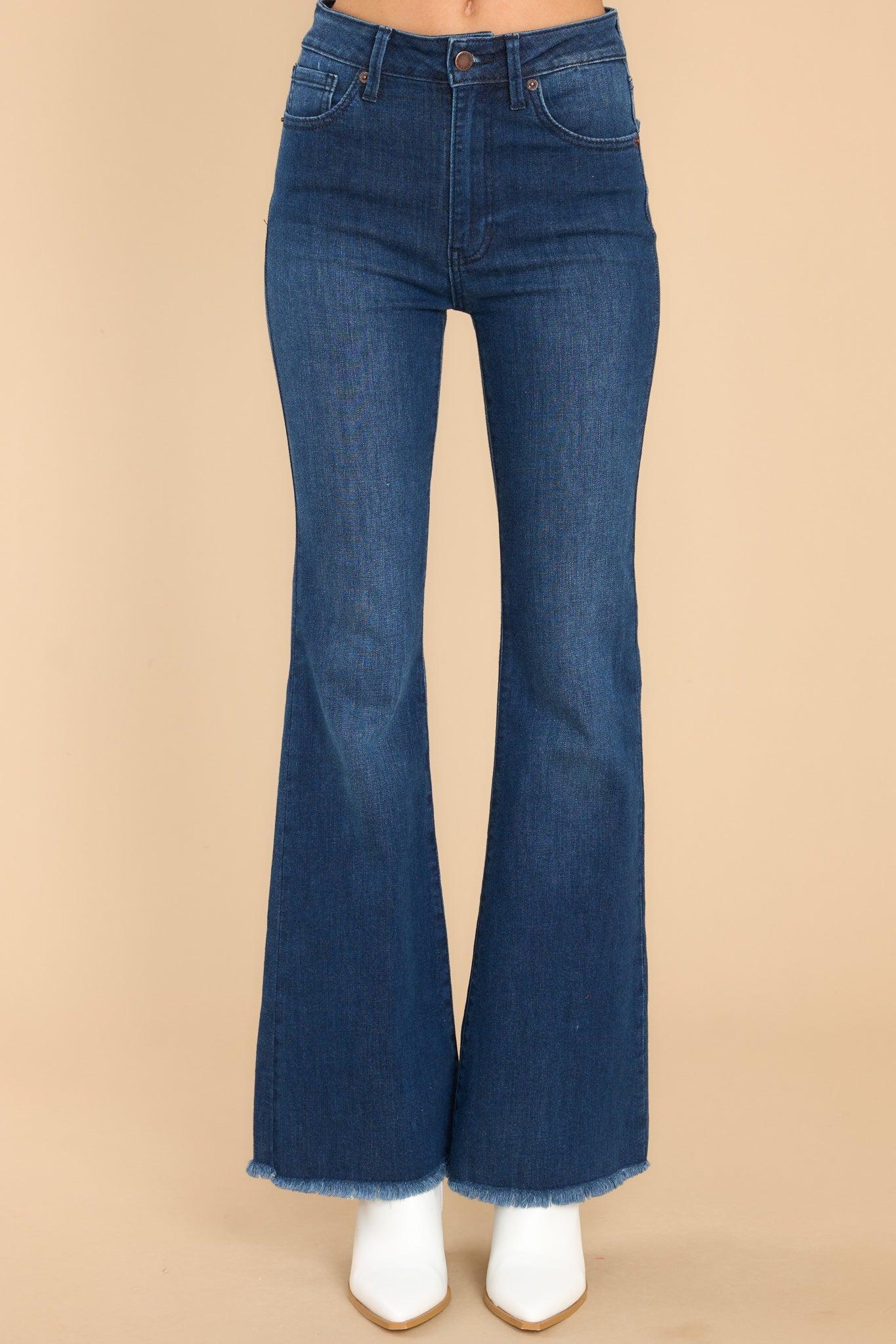 Just USA Jump Out Dark Denim Stretch Flare Jeans Blue Product Image