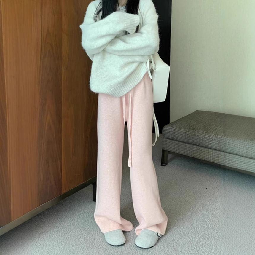 High Waist Plain Wide Leg Knit Pants Product Image