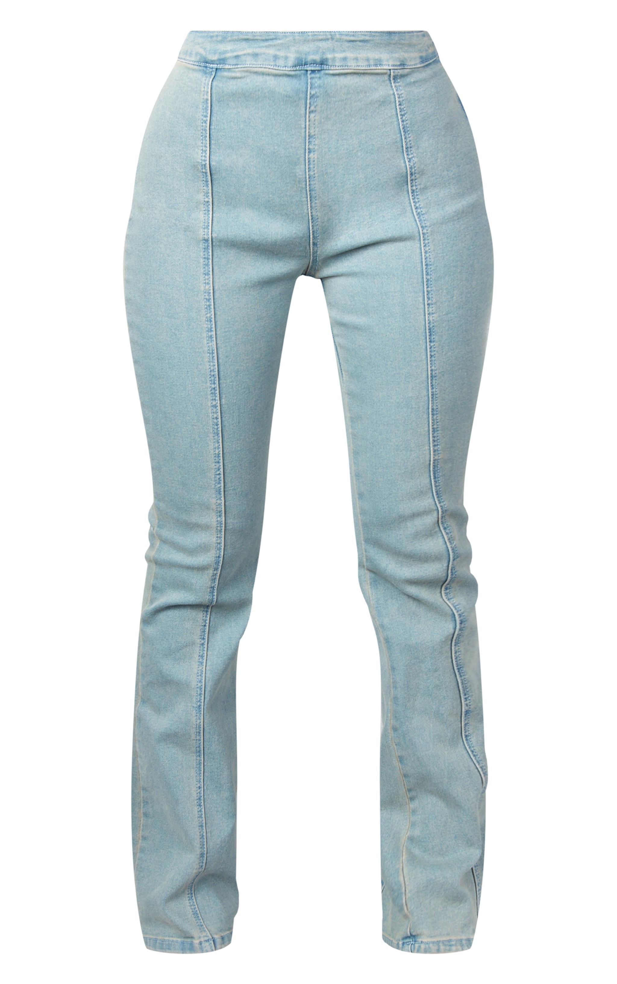 Petite Mid Blue Wash Denim Flares With Ribbon Details Product Image