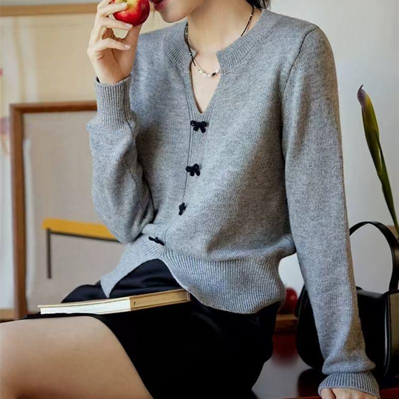 Notch Neck Bow Slit Sweater product image