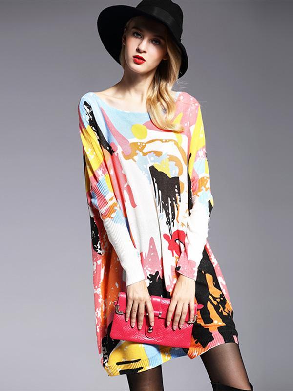 Vintage Wool Blend Contrast Color Printed Sweater Product Image