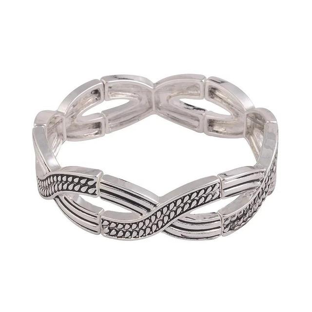 Emberly Silver Tone With Antique Finish Stretch Bracelet, Womens, None Product Image