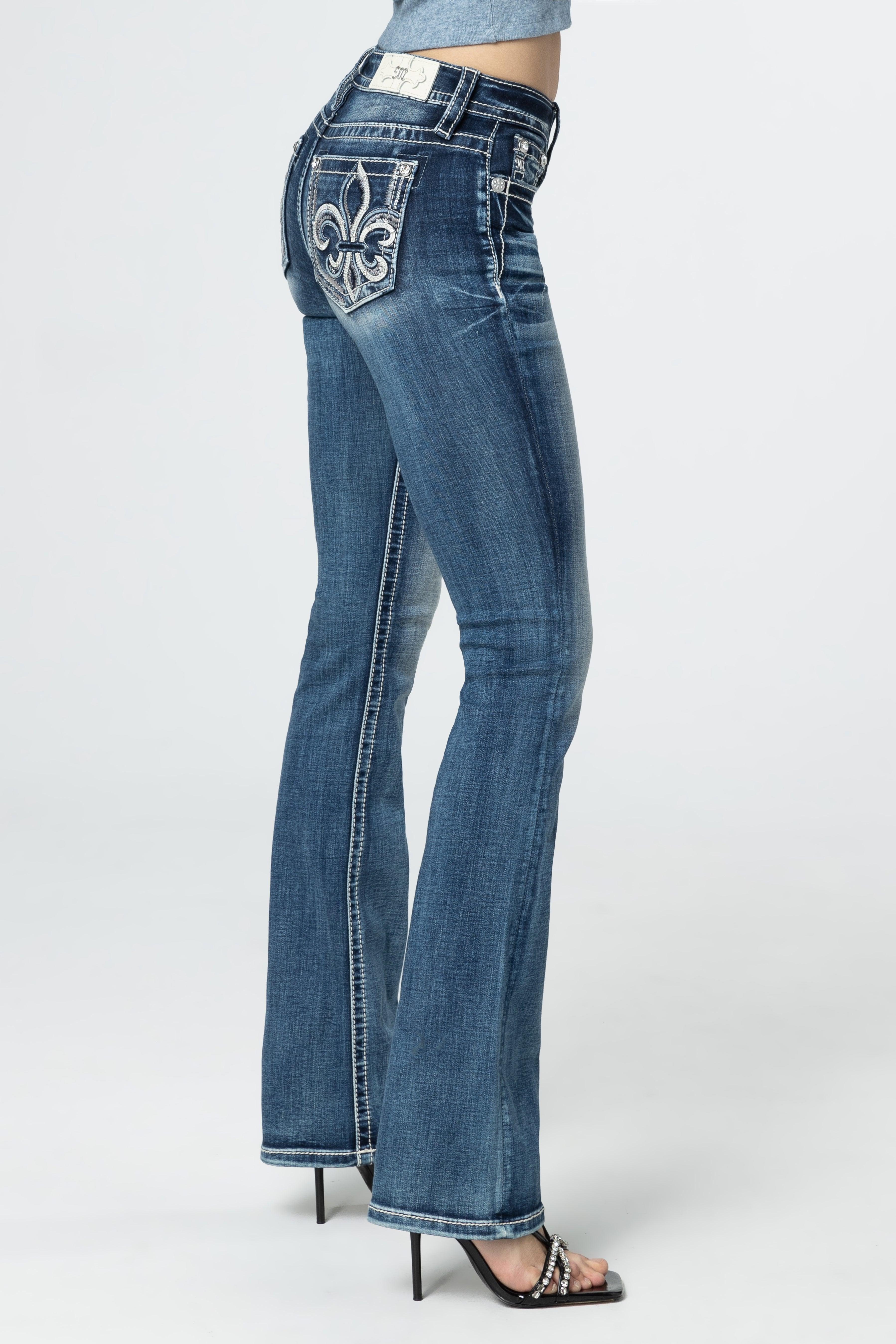 Silver Sequins Fleur-De-Lis Bootcut Jeans Product Image