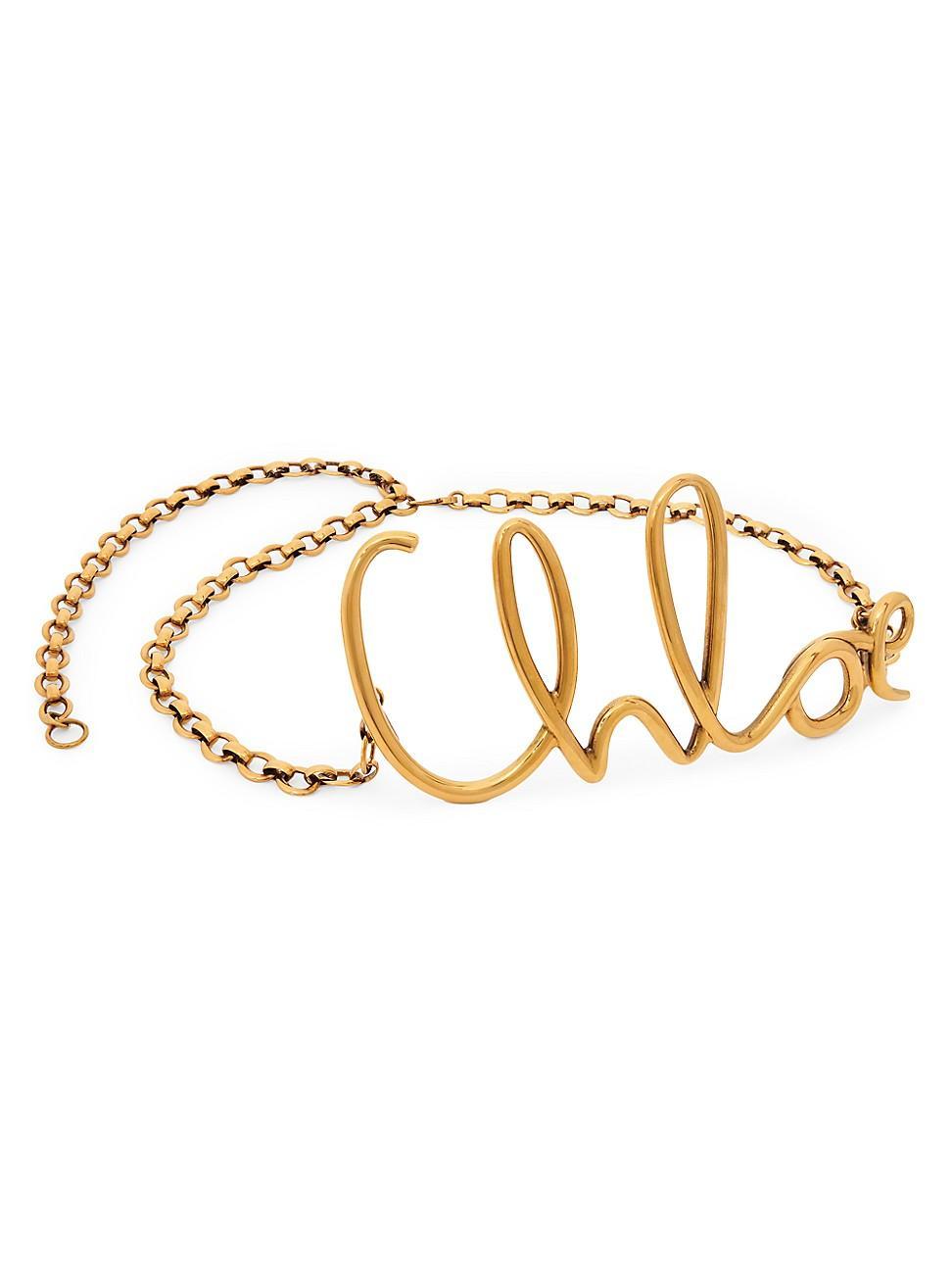 Womens Script Logo Goldtone Belt Product Image