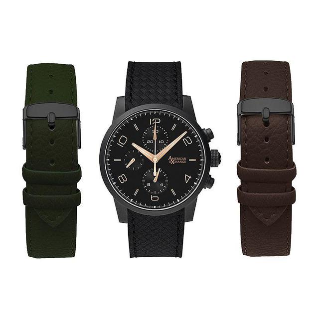 American Exchange Mens Black Watch with Olive, Black, and Brown Interchangeable Straps Multi Product Image