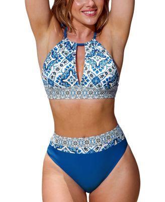 Women's Twin Tiles Cutout Bikini Top & High-Rise Bottoms Set Product Image