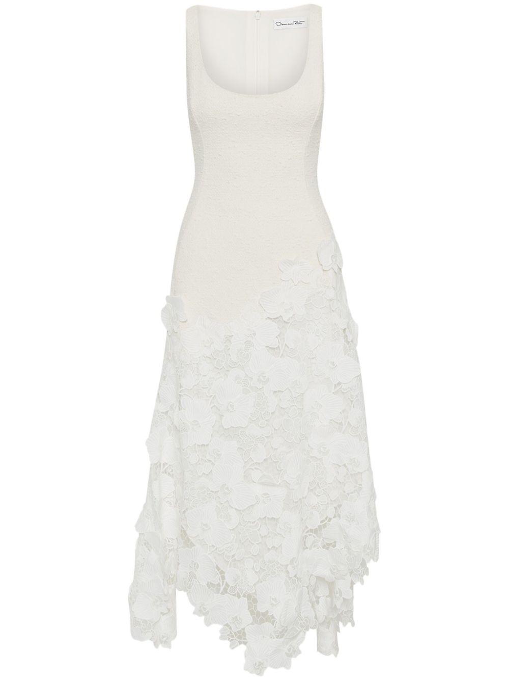 OSCAR DE LA RENTA Cotton Tweed-guipure Midi Dress In Neutrals Product Image