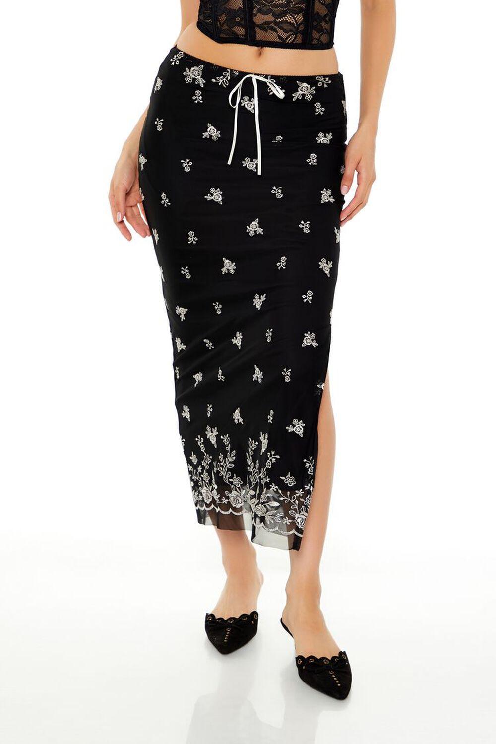 Floral Print Mesh Midi Skirt | Forever 21 Product Image