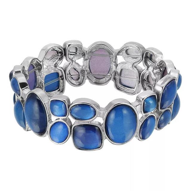 1928 Silver Tone Blue Multi Shape Stretch Bracelet, Womens Product Image