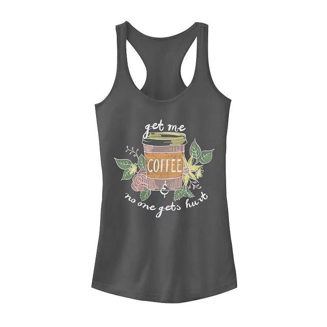 Juniors Get Me Coffee No One Gets Hurt Graphic Tank Top, Girls Grey Product Image