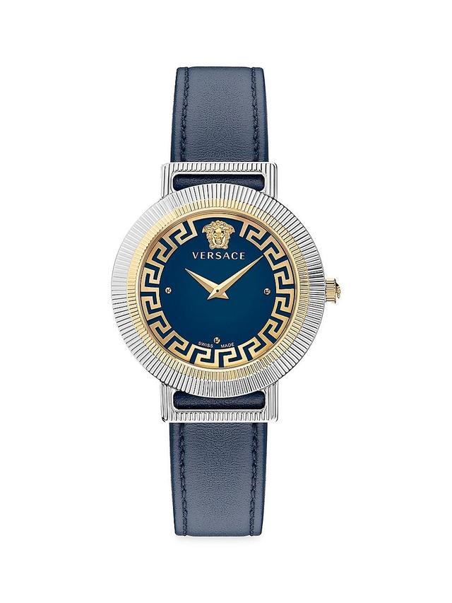 Mens Unisex La Grecca & Medusa Two-Tone Stainless Steel & Leather Strap Watch Product Image