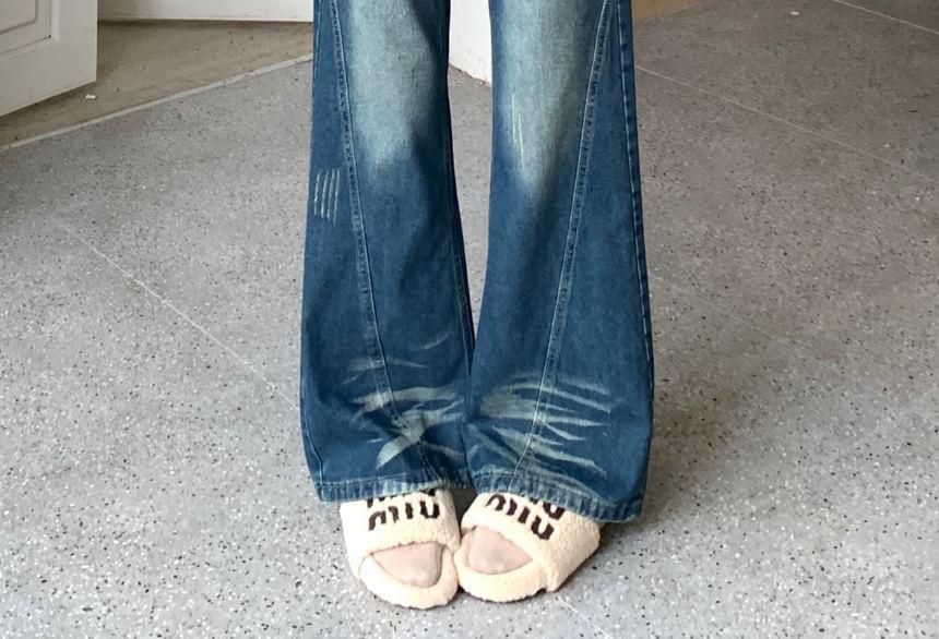 Low Waist Washed Straight-Fit Wide-Leg Jeans Product Image