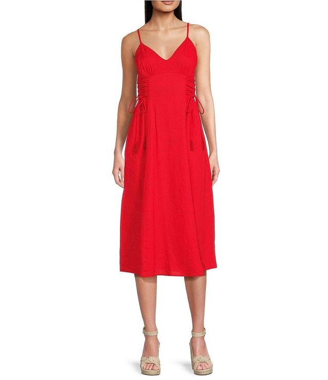 Vince Camuto V Neck A Line Sleeveless Midi Dress Product Image