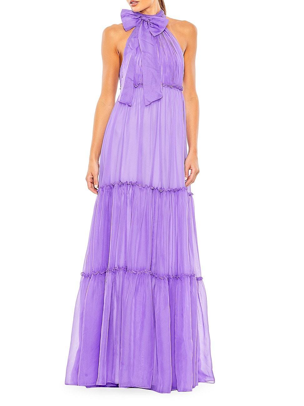 Womens Tie-Neck Tiered Halter Gown Product Image