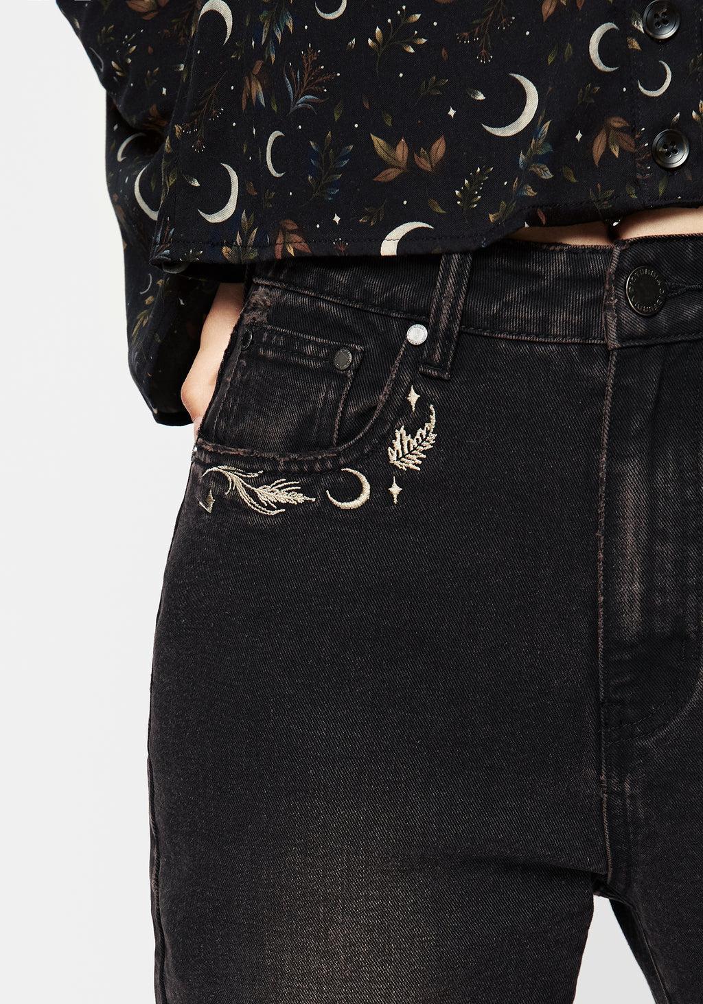 Abundia Embroidered Mom Jeans Product Image