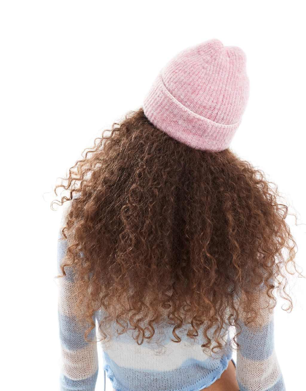 Reclaimed Vintage beanie with stitch detail in pink Product Image