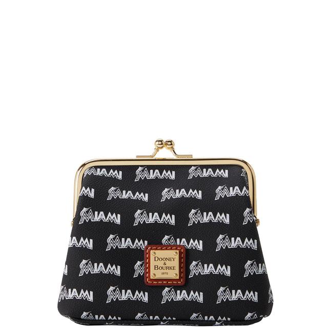 Dooney & Bourke Womens MLB Marlins Large Framed Coated Cotton Purse Bag in Black Product Image