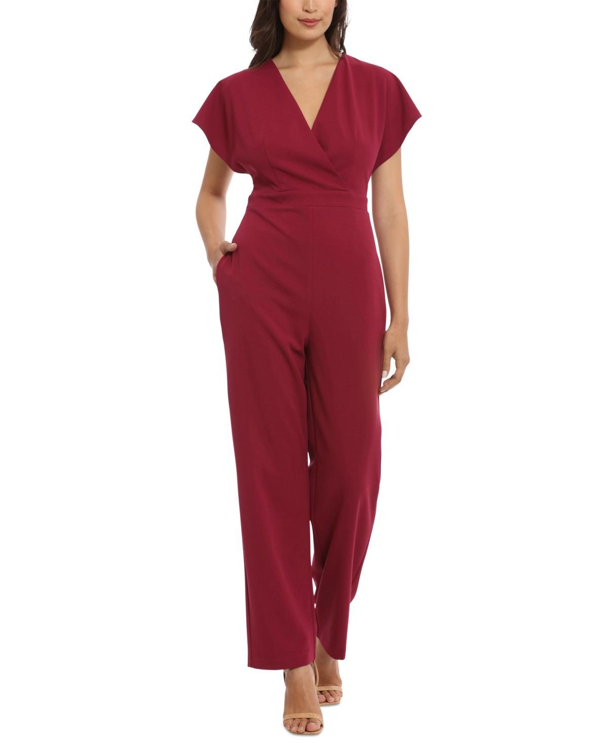 London Times Womens Batwing V-Neck Side-Pocket Jumpsuit Product Image