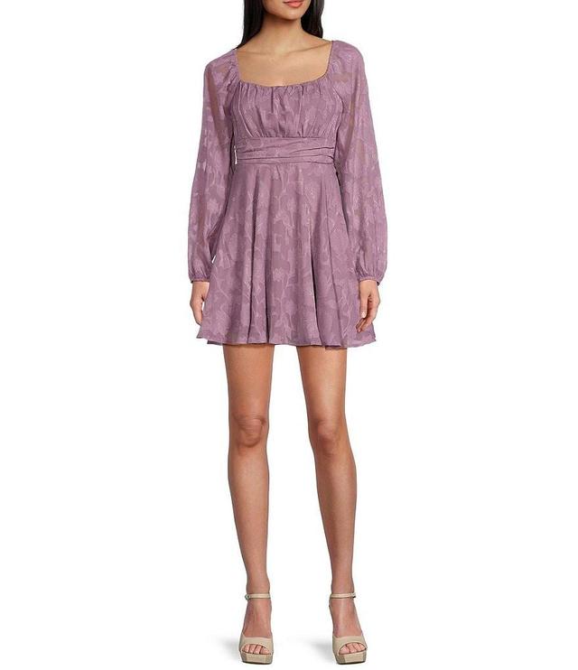 Allison & Kelly Long Sleeve Cinch Waist Jacquard Dress Product Image