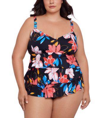 Plus Size Tiered Floral-Print One Piece, Created for Macy's Product Image