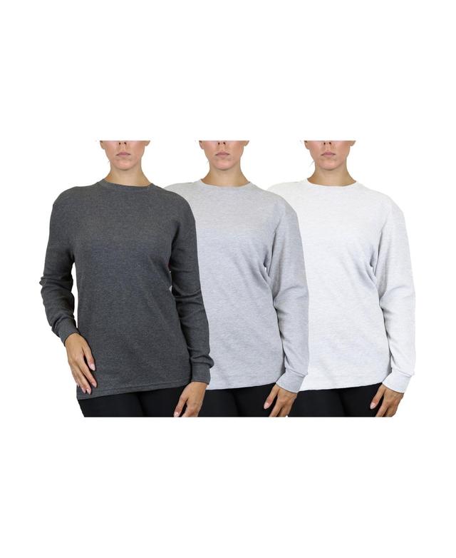 Womens Loose Fit Waffle Knit Thermal Shirt, Pack of 3 - Charcoal, Heather Gray Product Image